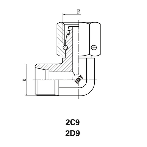 Адаптер трубки с редуктором на 90 ° с поворотной гайкой